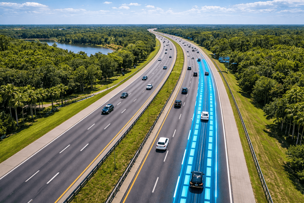 Florida avanza en una autopista que recarga vehículos eléctricos sin cables mientras están en movimiento